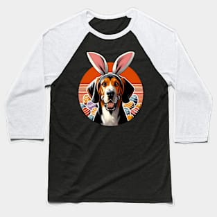 American English Coonhound Enjoys Easter in Bunny Ears Baseball T-Shirt